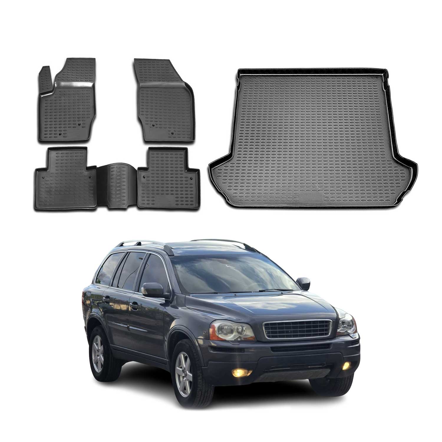 Fußmatten & Kofferraumwanne Set für Volvo XC90 I 2003-2014 Gummi TPE Schwarz 5x