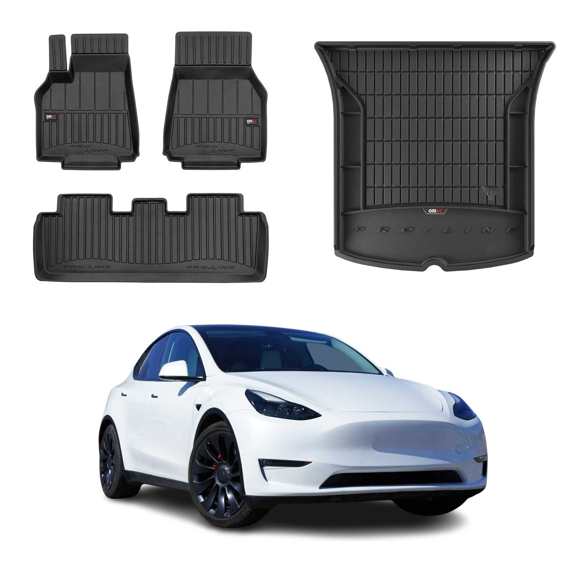 OMAC Fußmatten & Kofferraumwanne Set für Tesla Model Y 2021-2024 Schwarz