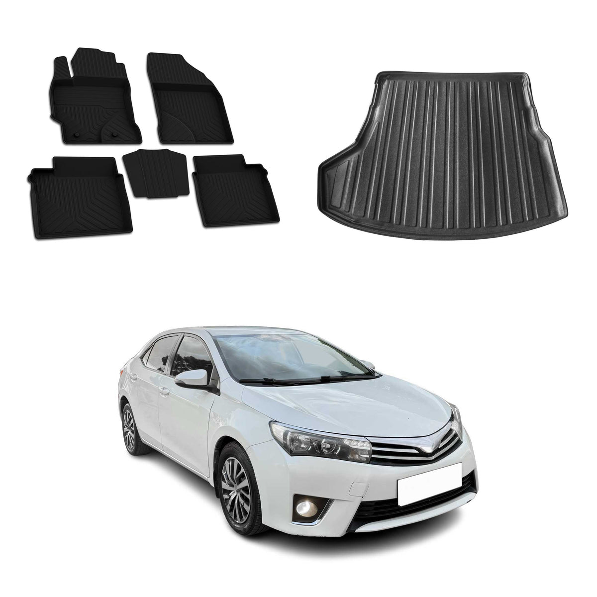 OMAC Fußmatten & Kofferraumwanne Set für Toyota Corolla Limo 2013-2019 Schwarz