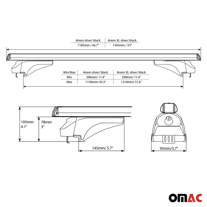 Menabo Dachträger Grundtäger für Volvo XC70 P24 2007-2016 Aluminium Silber 2 tlg