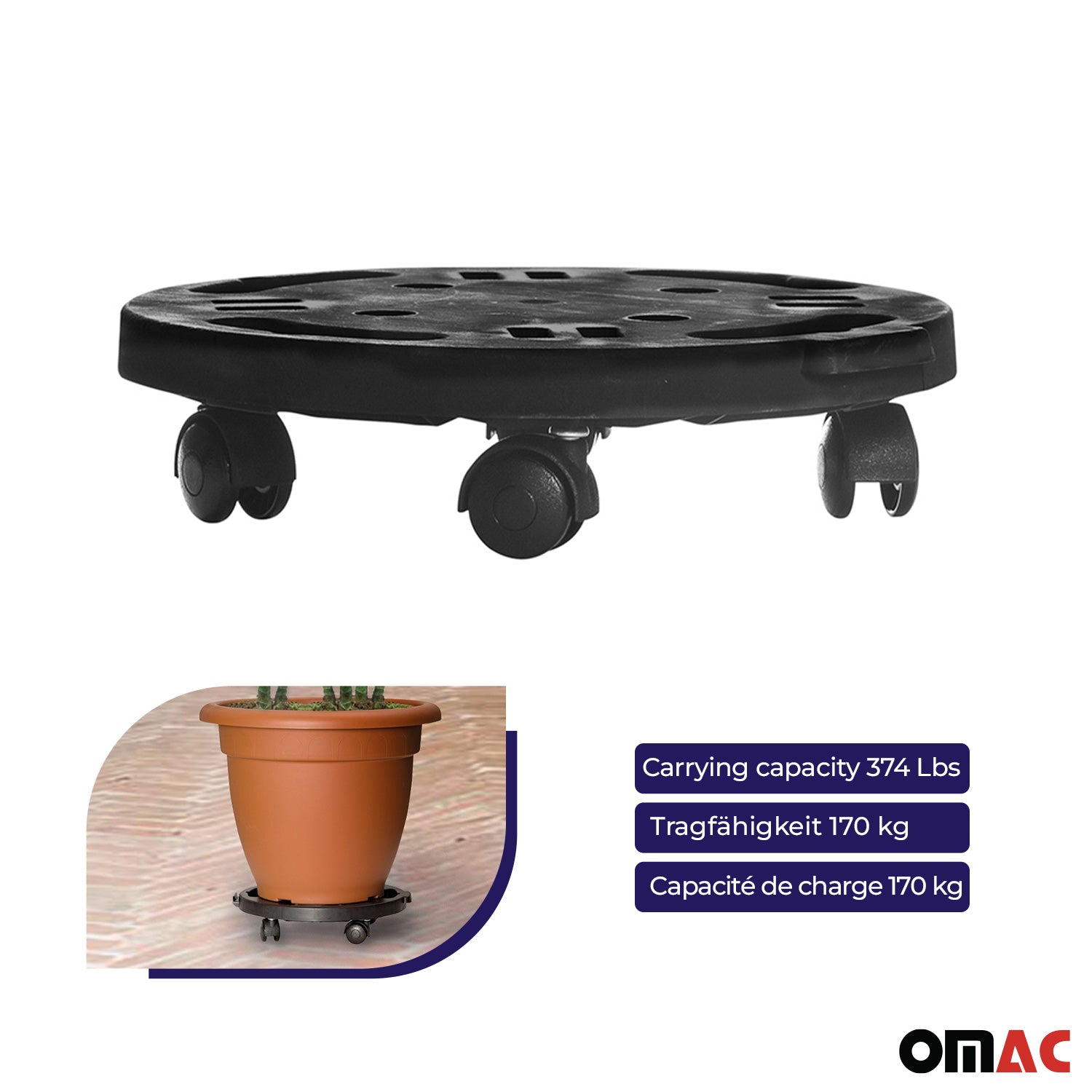 Pflanzenroller Rollbrett Transportroller Möbelroller 170 kg Reifenträger Ø300