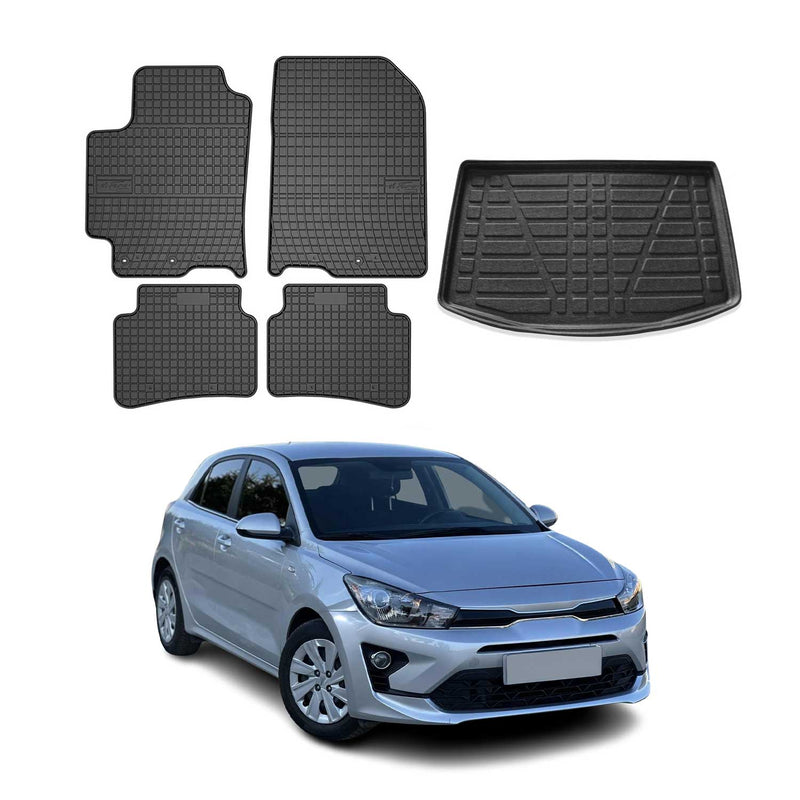 Fußmatten & Kofferraumwanne Set für Kia Rio 2018-2025 Gummi TPE Schwarz 5x