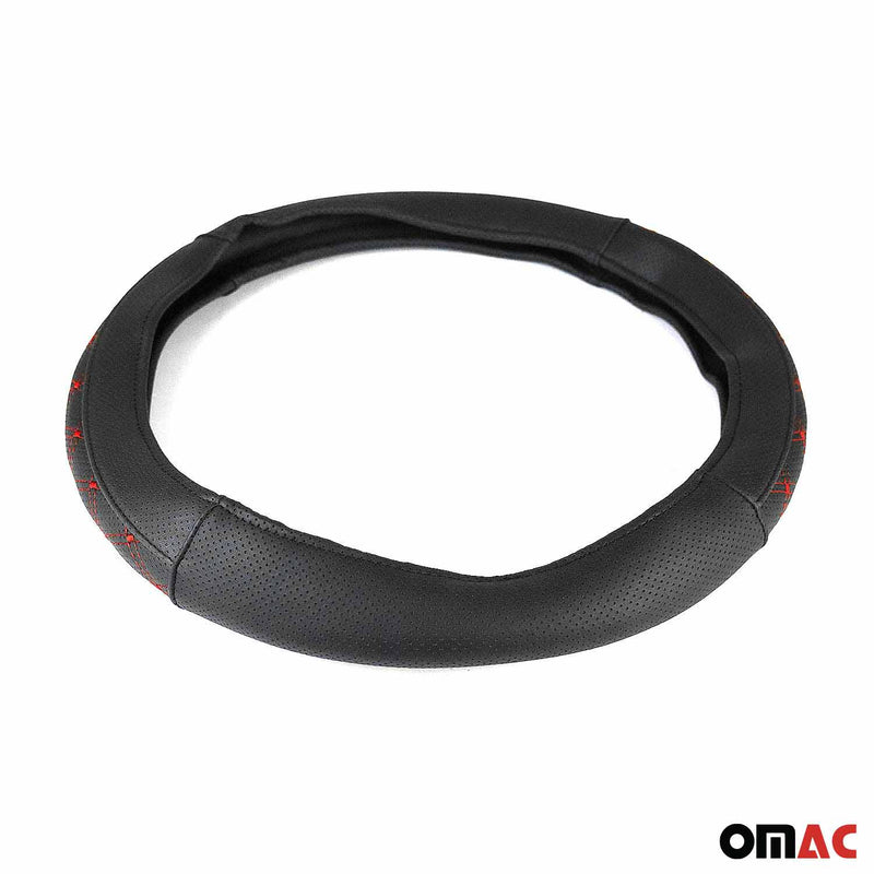 Lenkradbezug Lenkradschoner Lenkrad Abdeckung Schwarz Rot Stiche Ø 38-40 cm
