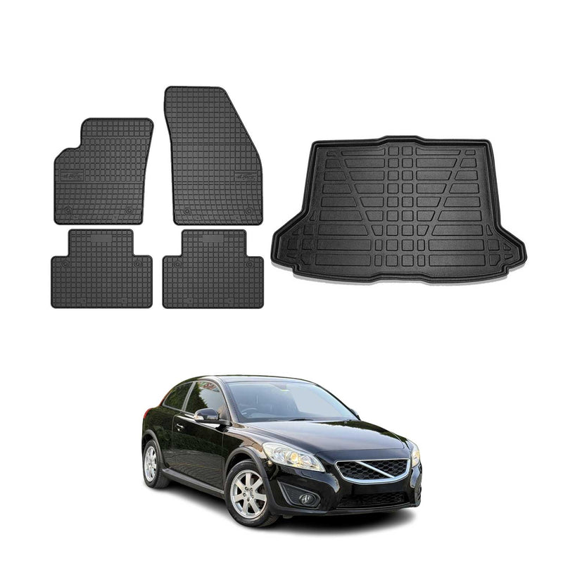 Fußmatten & Kofferraumwanne Set für Volvo C30 2006-2013 Gummi TPE Schwarz 5x