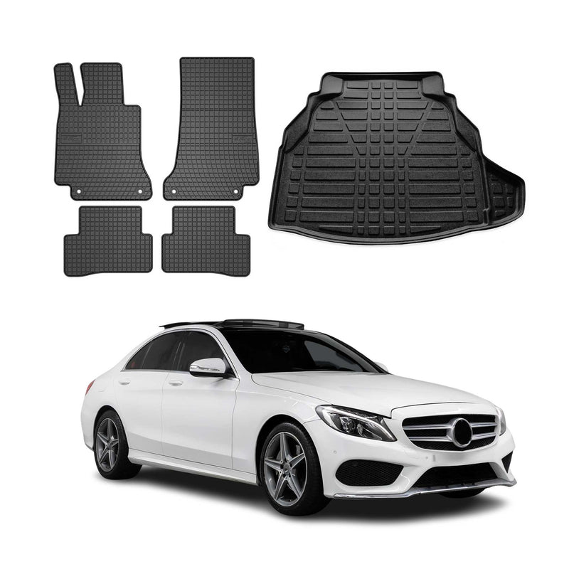 Fußmatten & Kofferraumwanne Set für Mercedes C Klasse W205 2013-2025 Gummi 5x