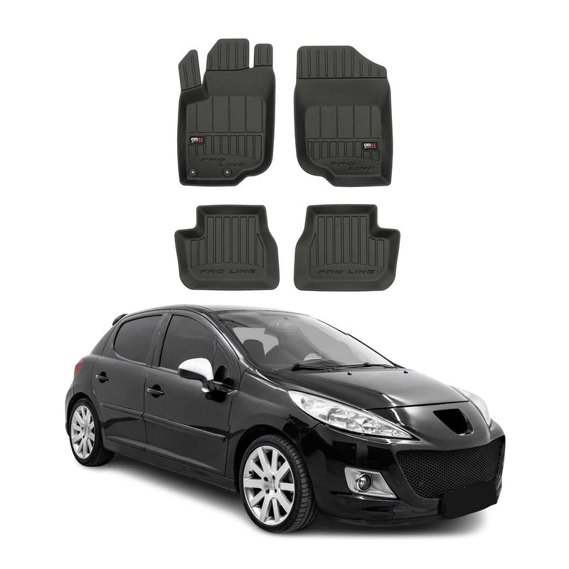 OMAC Gummi Fußmatten für Peugeot 207 2006-2012 Premium TPE Automatten Schwarz 4x