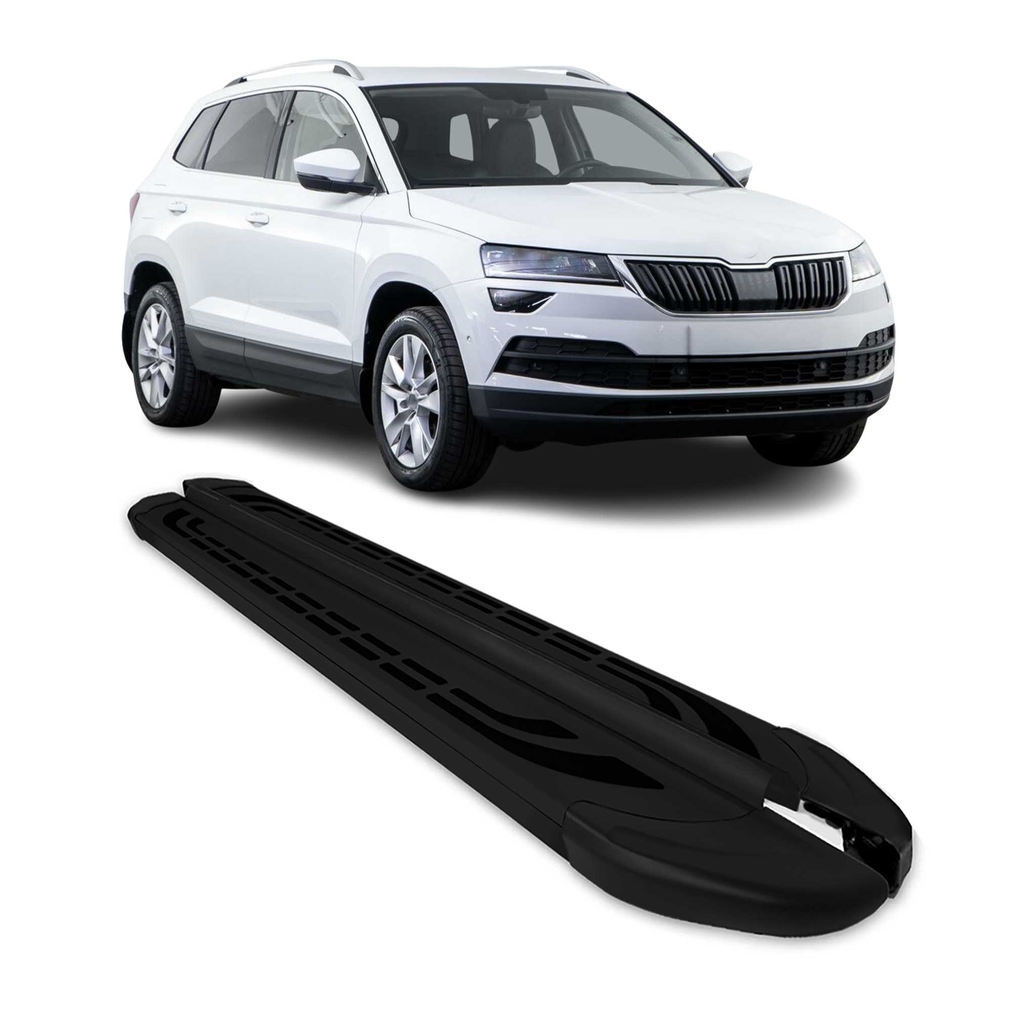 Trittbretter Seitenschweller für Skoda Karoq 2017-2026 Schwarz Aluminium 2 tlg