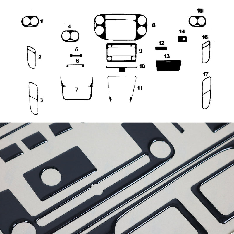 Innenraum Dekor Cockpit für VW Tiguan 2007-2011 Piano Schwarz Optik 17tlg