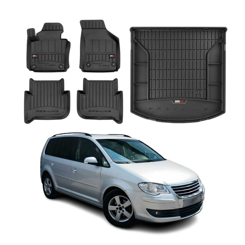 OMAC Fußmatten & Kofferraumwanne Set für VW Touran 2003-2010 Gummi Schwarz 5x