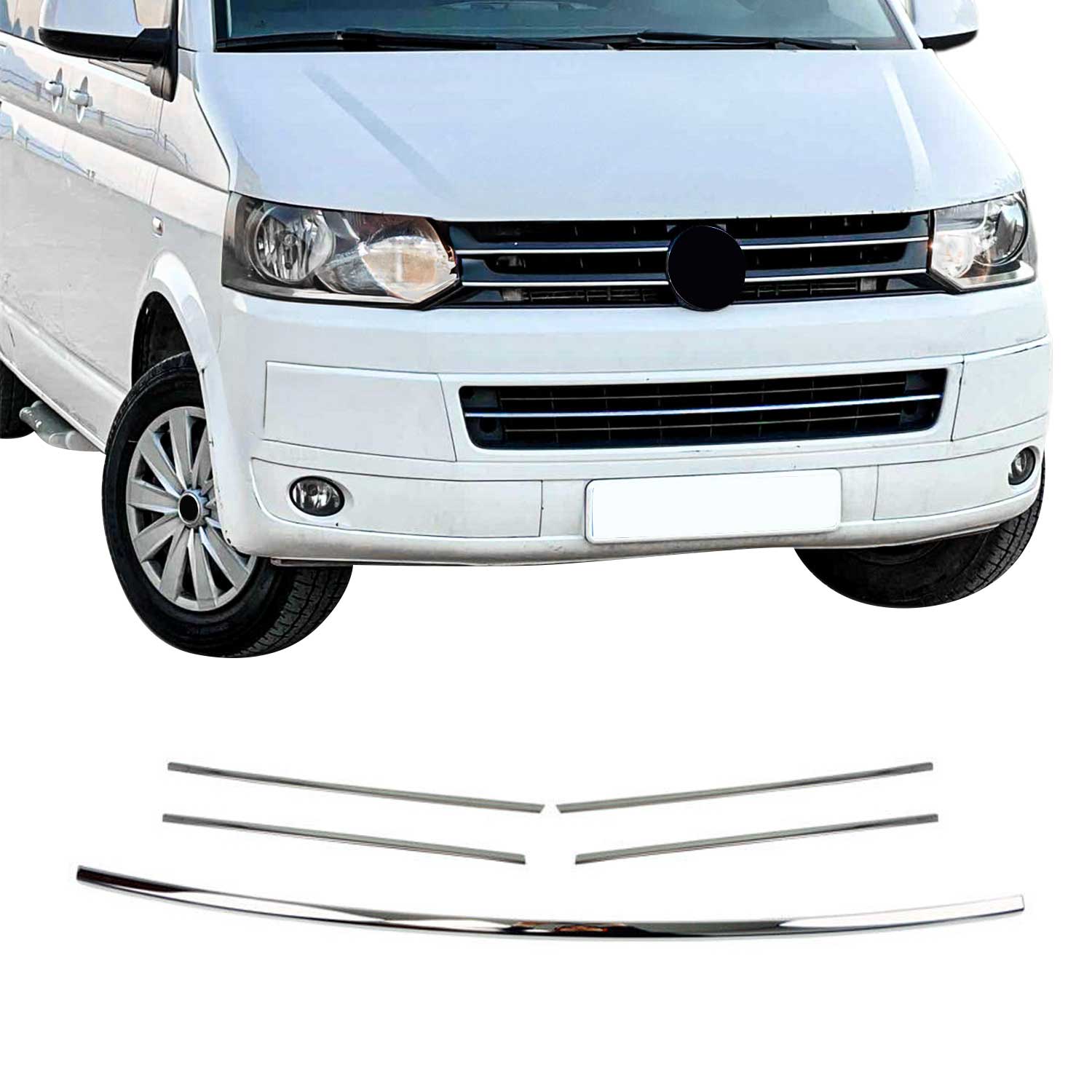 Kühlergrill Leiste Grillleisten für VW Transporter T5 2009-15 Edelstahl Chrom 5x