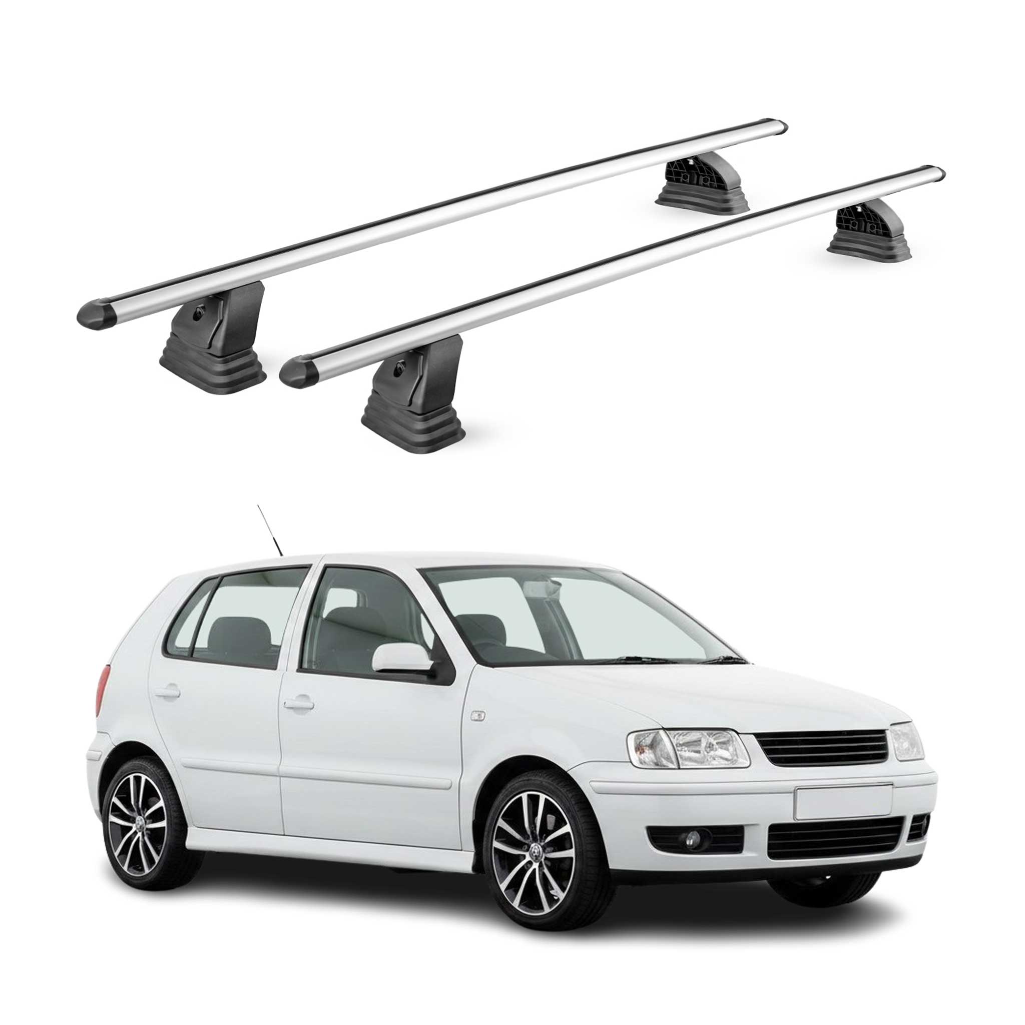 Alu Dachträger für VW Polo mk3 Schrägheck Kombi 1994-2002 TÜV T-Nut 2tlg Silber