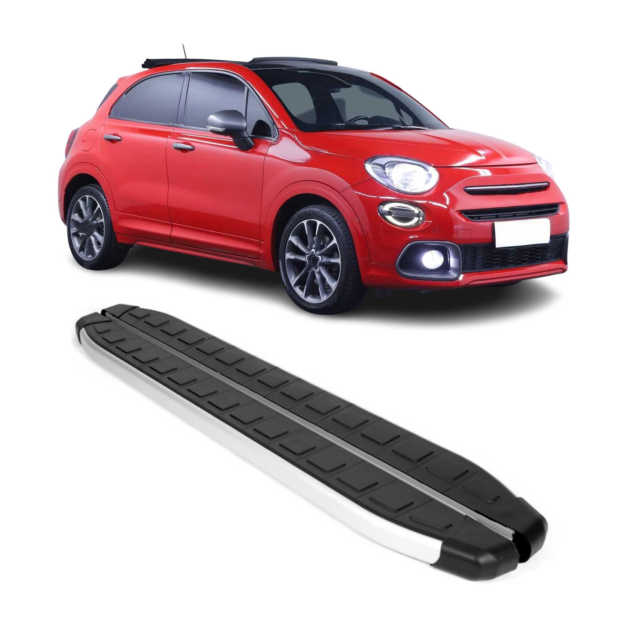 Seitenschweller Seitenbretter Trittbretter für Fiat 500X 2015-2025 Alu Schwarz