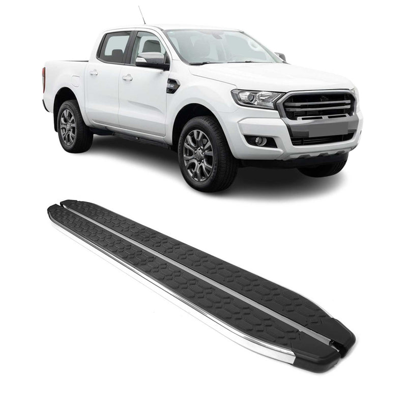 Trittbretter Seitenschutz für Ford Ranger DoubleCab 2012-22 Stahl Schwarz Silber