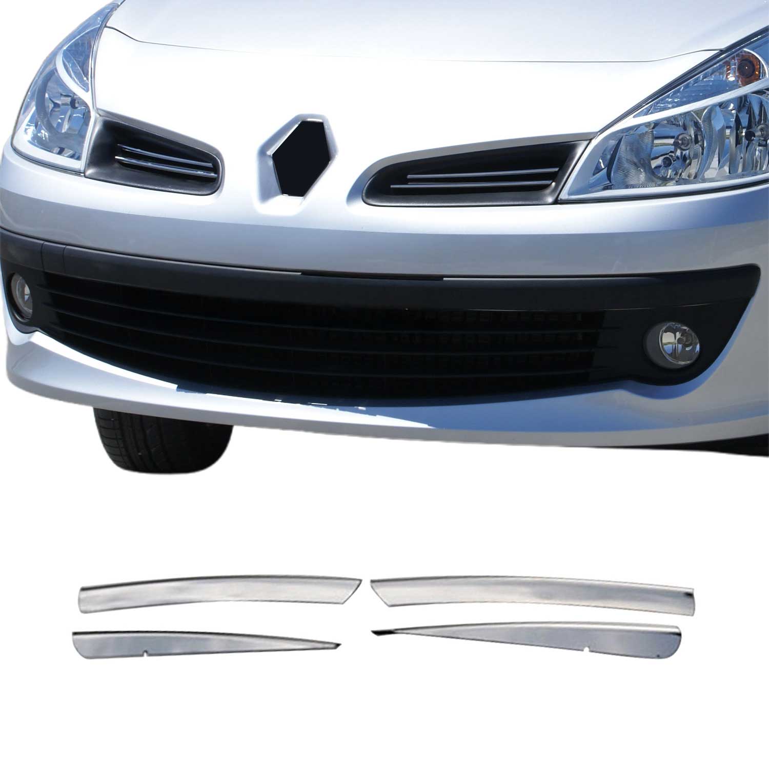Kühlergrill Leisten Grillleisten für Renault Clio 2005-2013 Edelstahl Chrom 4x