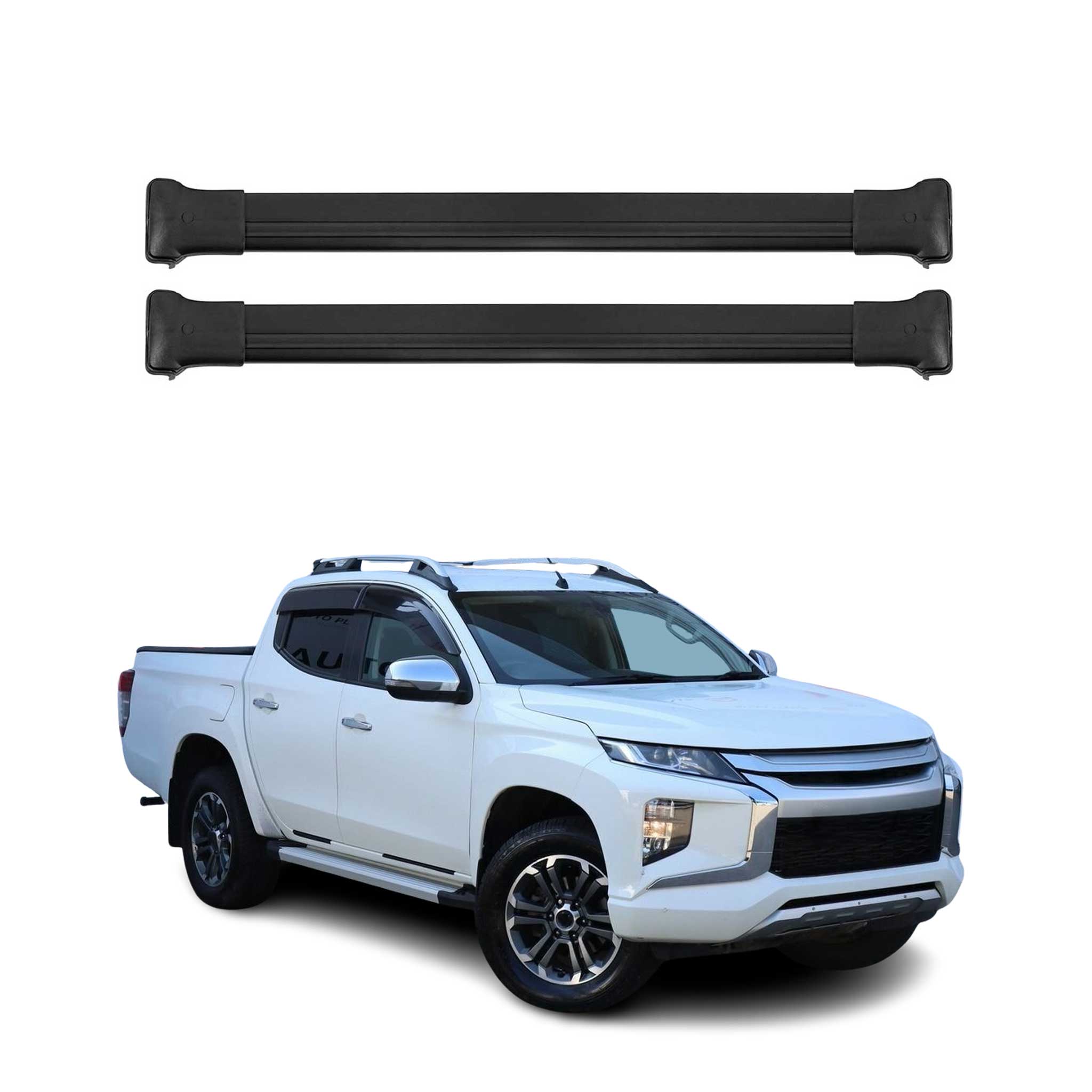 Dachträger Grundtäger für Mitsubishi L200 2015-2023 75kg Aluminium Schwarz 2 tlg