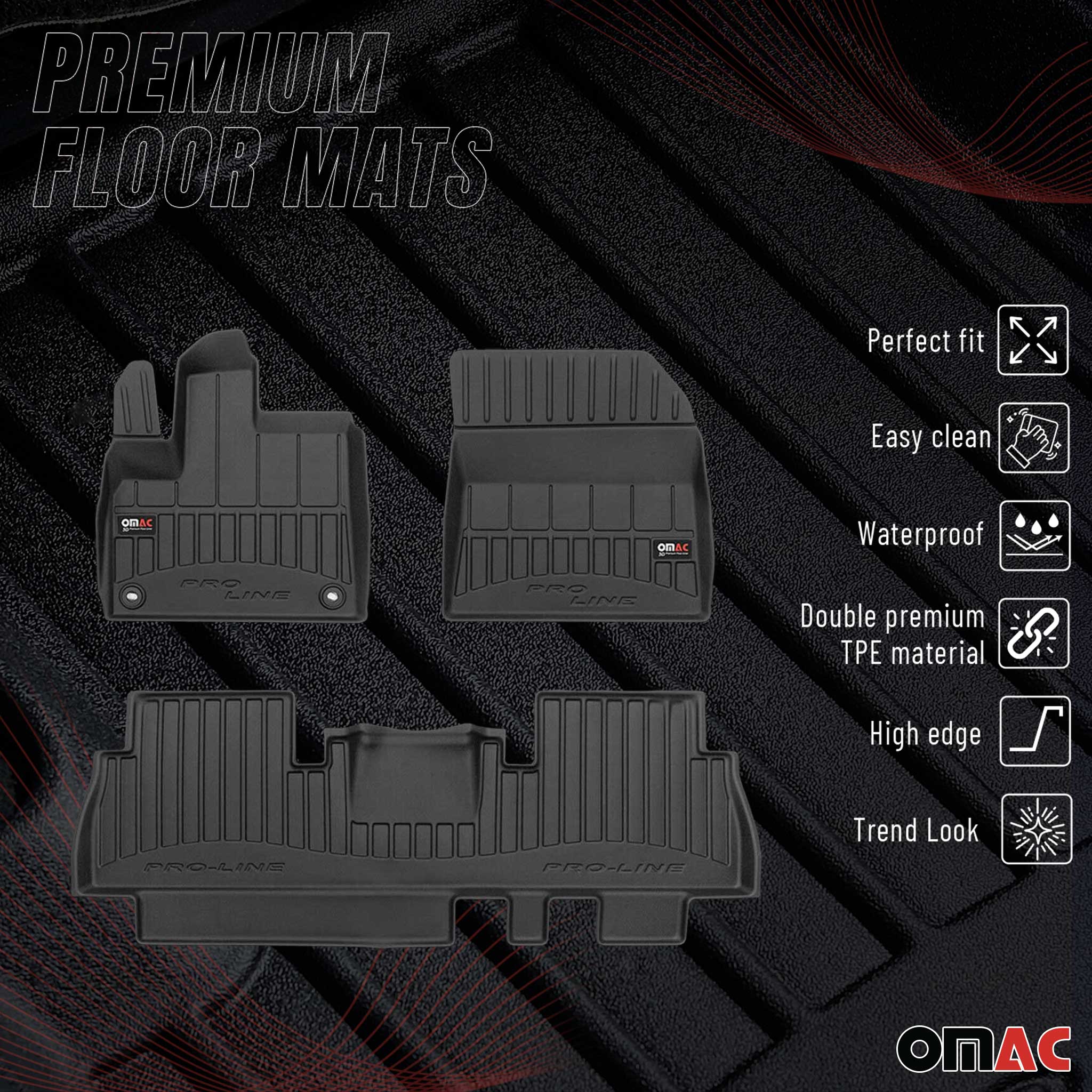 OMAC Gummi Fußmatten für Citroen Berlingo 2018-2026 Premium Gummi Schwarz 3tlg