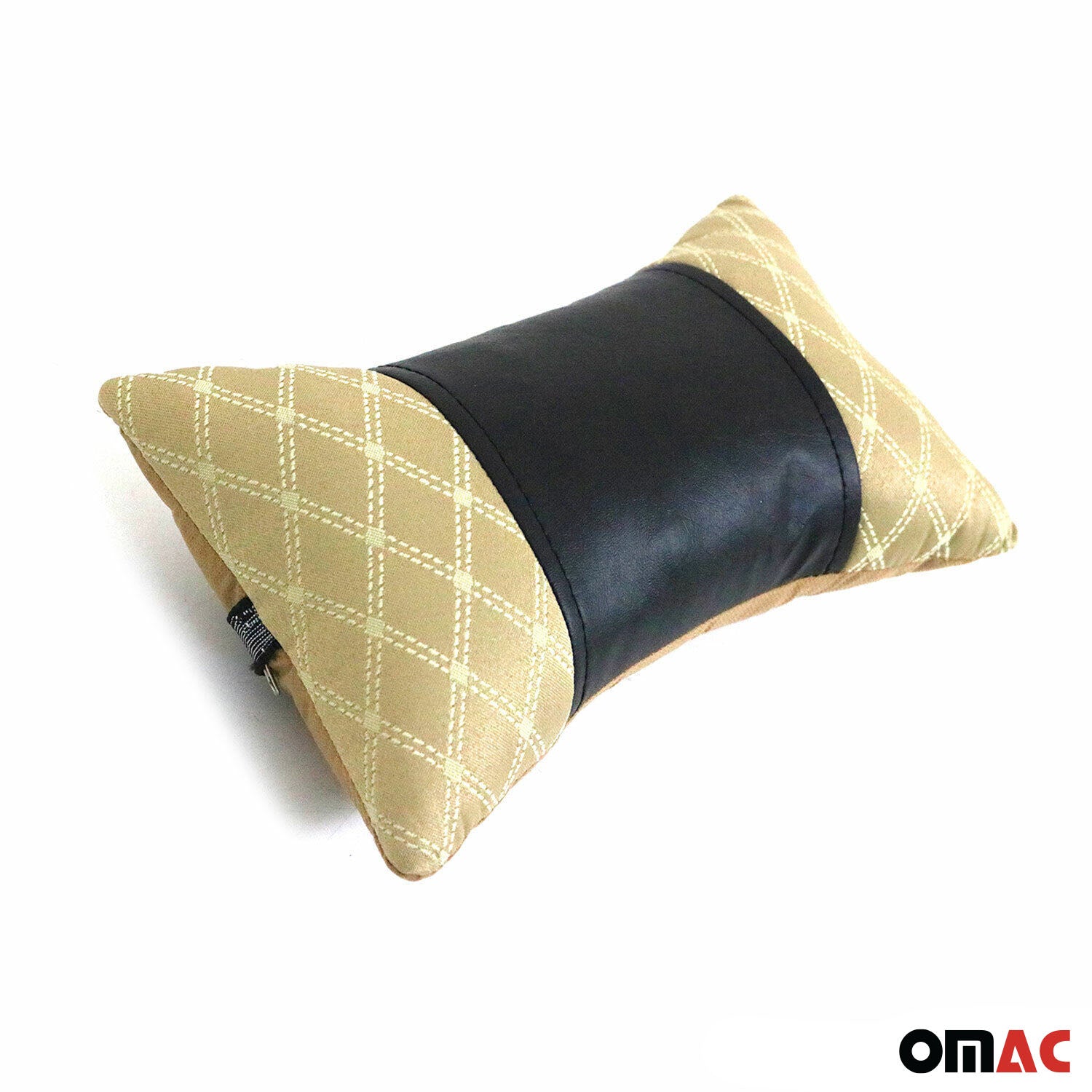 KFZ Auto Kopfstütze Sitzkissen Nackenstütze Textil & Leder Beige Schwarz 8x30 cm