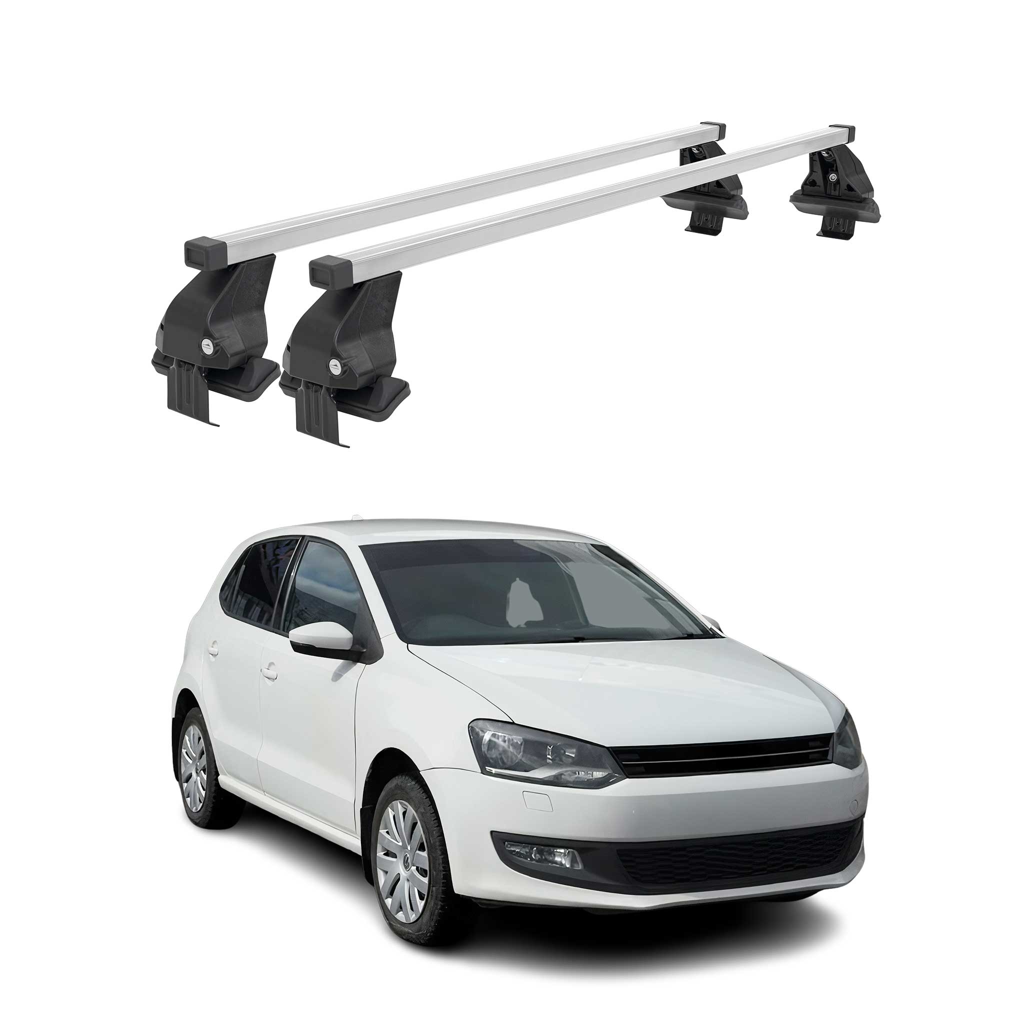 Menabo Dachträger Grundtäger für VW Polo 2009-2017 5tür 50kg Stahl Silber 2 tlg