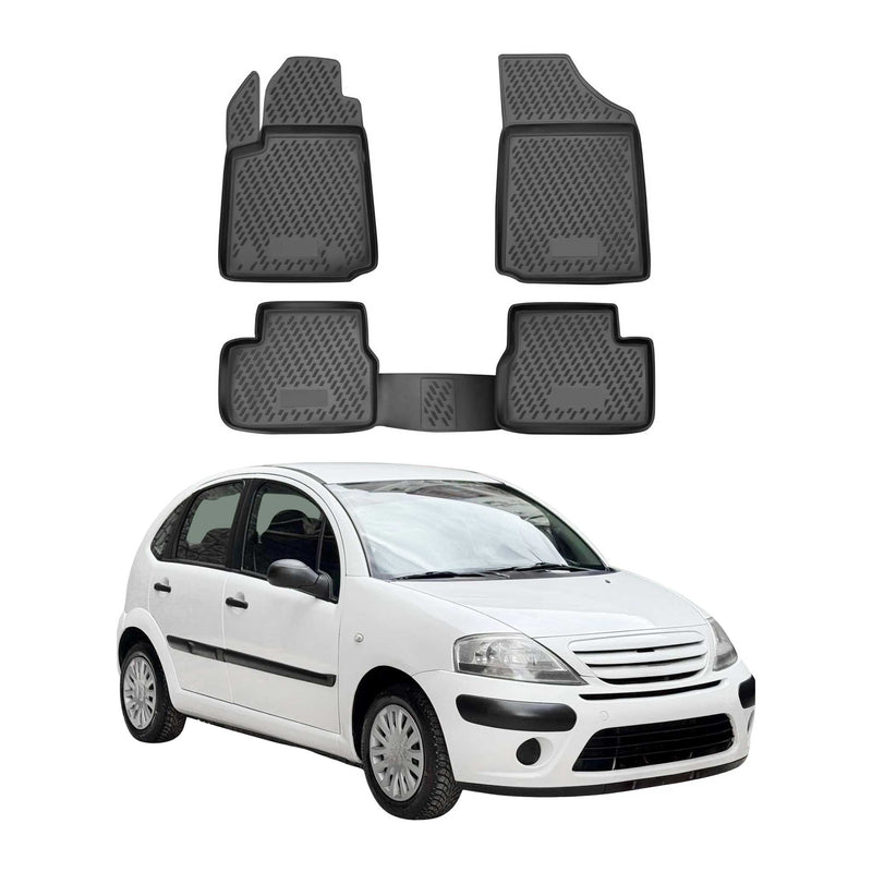 OMAC Gummimatten Fußmatten für Citroen C3 2002-2011 TPE Automatten Schwarz 4x