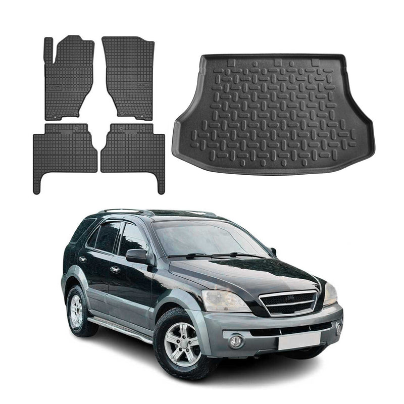 Fußmatten & Kofferraumwanne Set für Kia Sorento 2003-2009 Gummi Schwarz TPE 5x