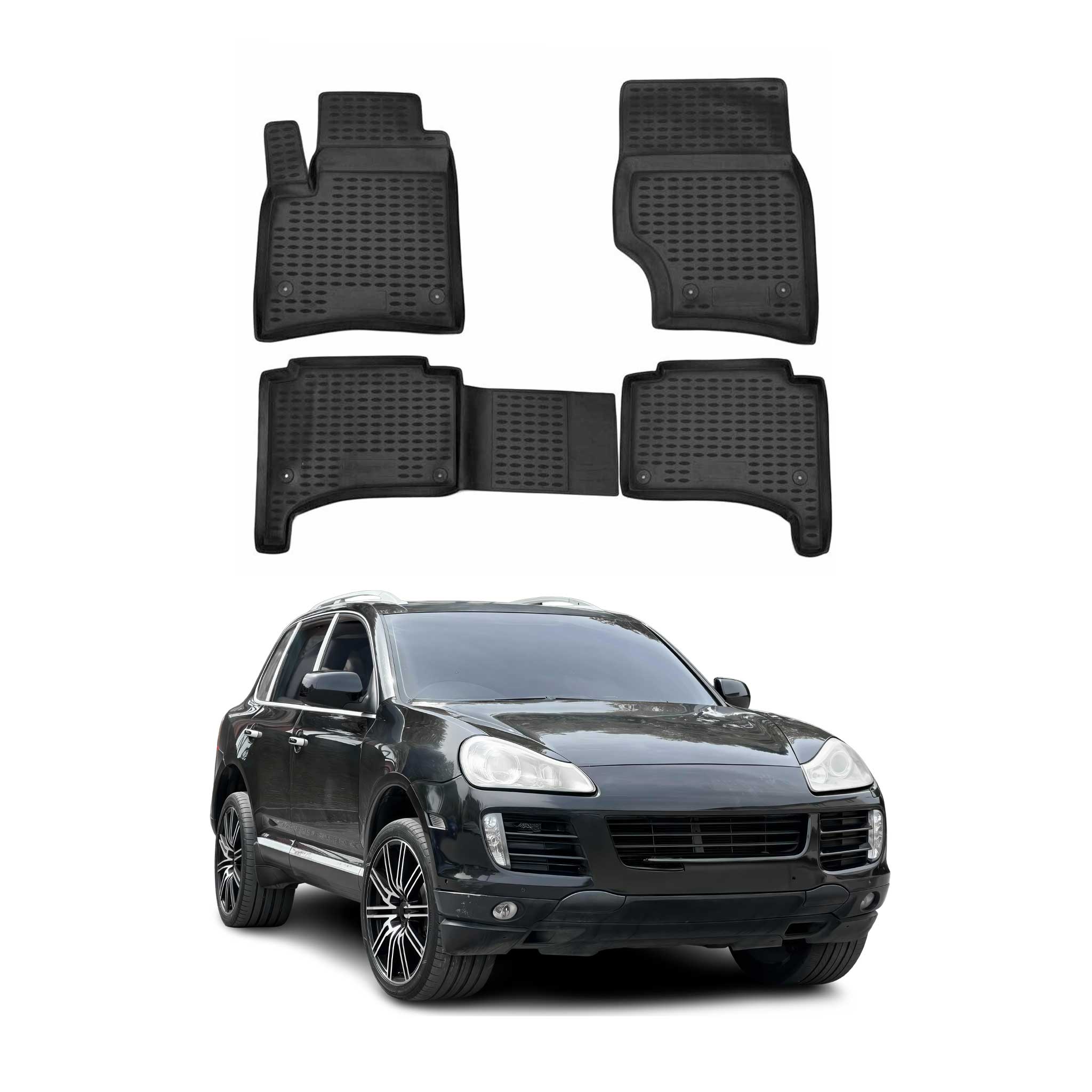 OMAC Gummimatten Fußmatten für Porsche Cayenne 2002-2010 TPE Matten Schwarz 4x