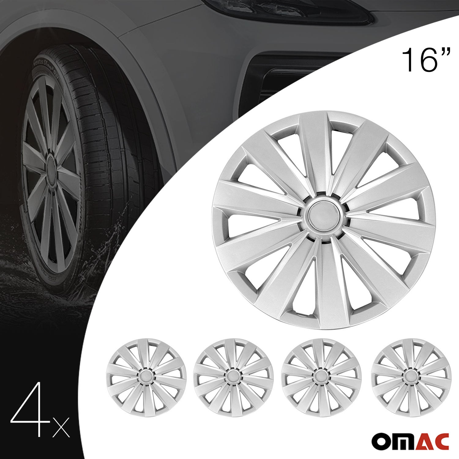4x Radkappen Radblenden Radzierblenden für Auto KFZ PKW 16" Zoll ABS Silber