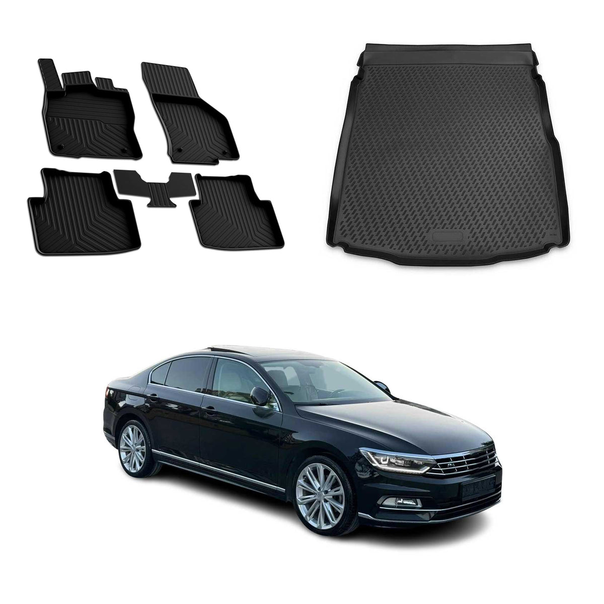 OMAC Fußmatten & Kofferraumwanne Set für VW Passat B8 Stufenheck 2014-2023
