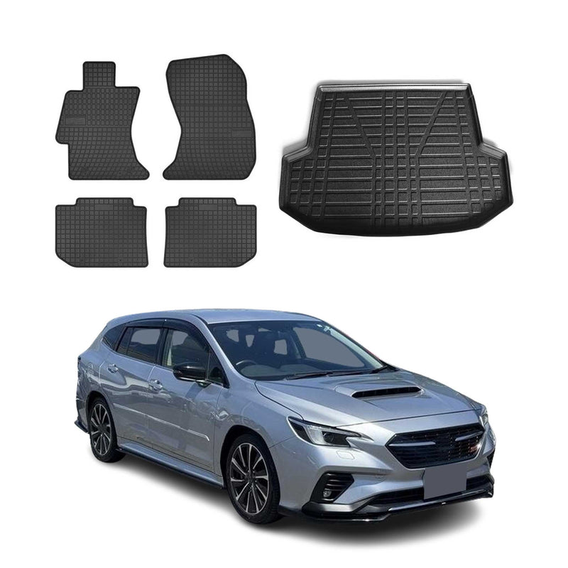 Fußmatten & Kofferraumwanne Set für Subaru Levorg 2014-2025 Gummi Schwarz 5x