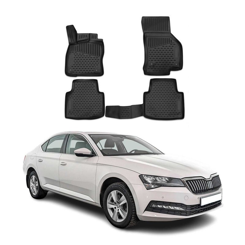 OMAC Gummimatten Fußmatten für Skoda Superb 2015-2021 TPE Automatten Schwarz 4x