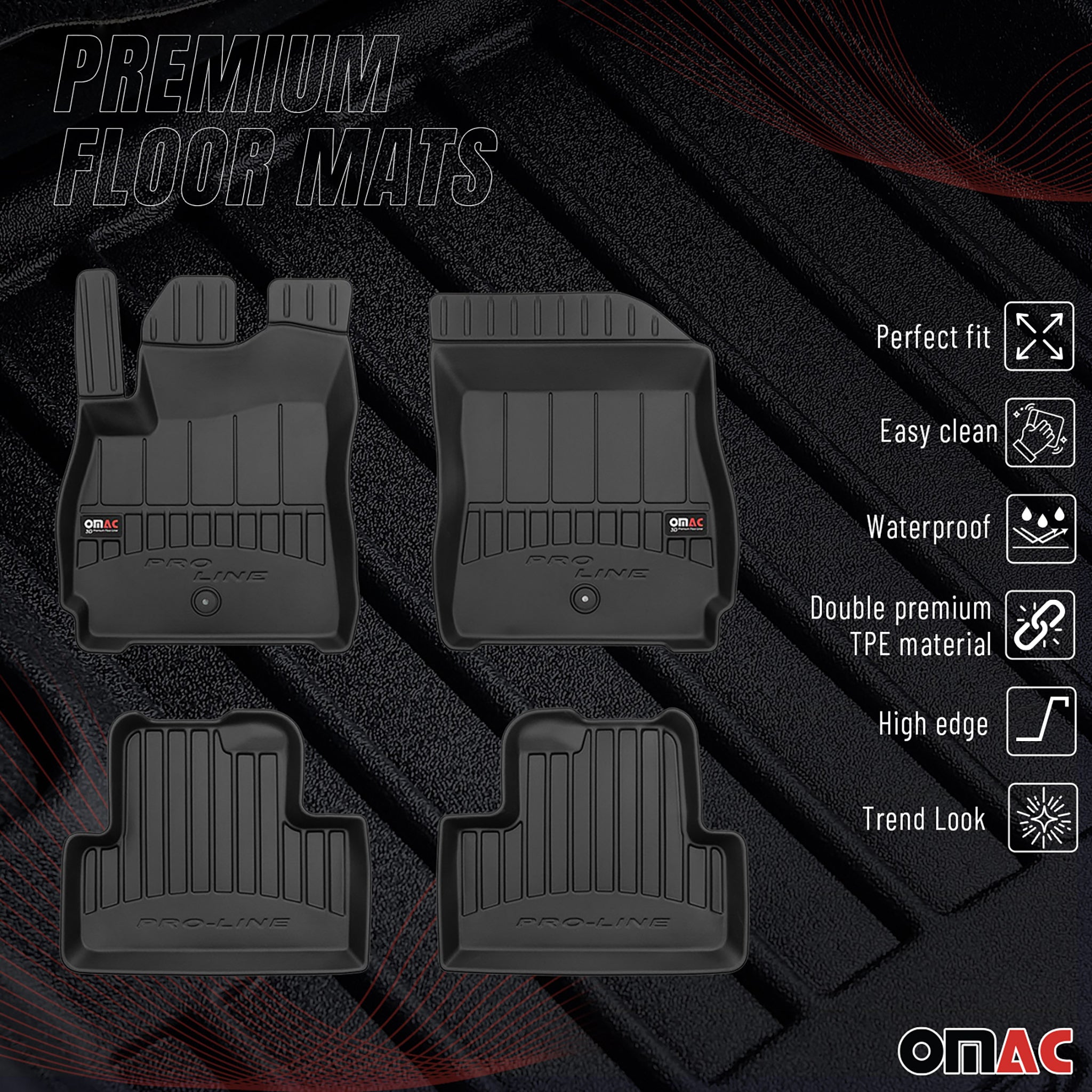 OMAC Gummi Fußmatten für Chevrolet Orlando 2010-2018 Premium Gummi Schwarz 4tlg