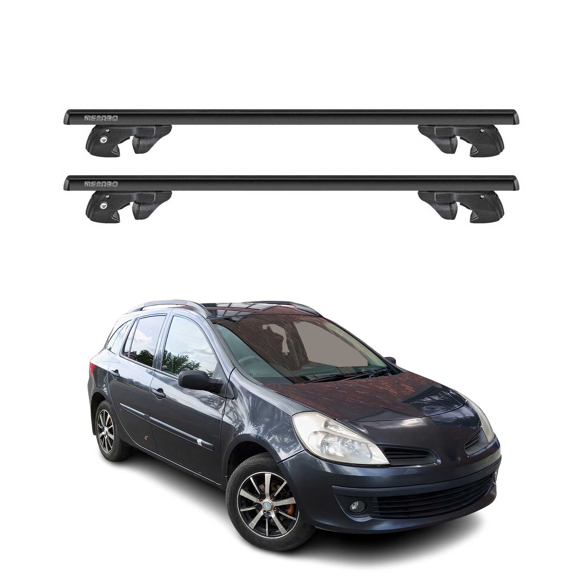 Dachträger für Renault Clio III Grandtour 2005-2012 Alu 90kg TÜV Schwarz 2tlg