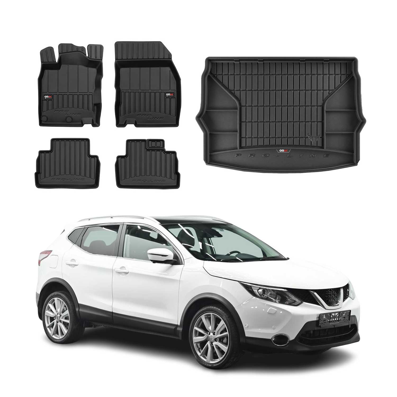 OMAC Fußmatten & Kofferraumwanne Set für Nissan Qashqai 2013-2021 Gummi TPE 5x