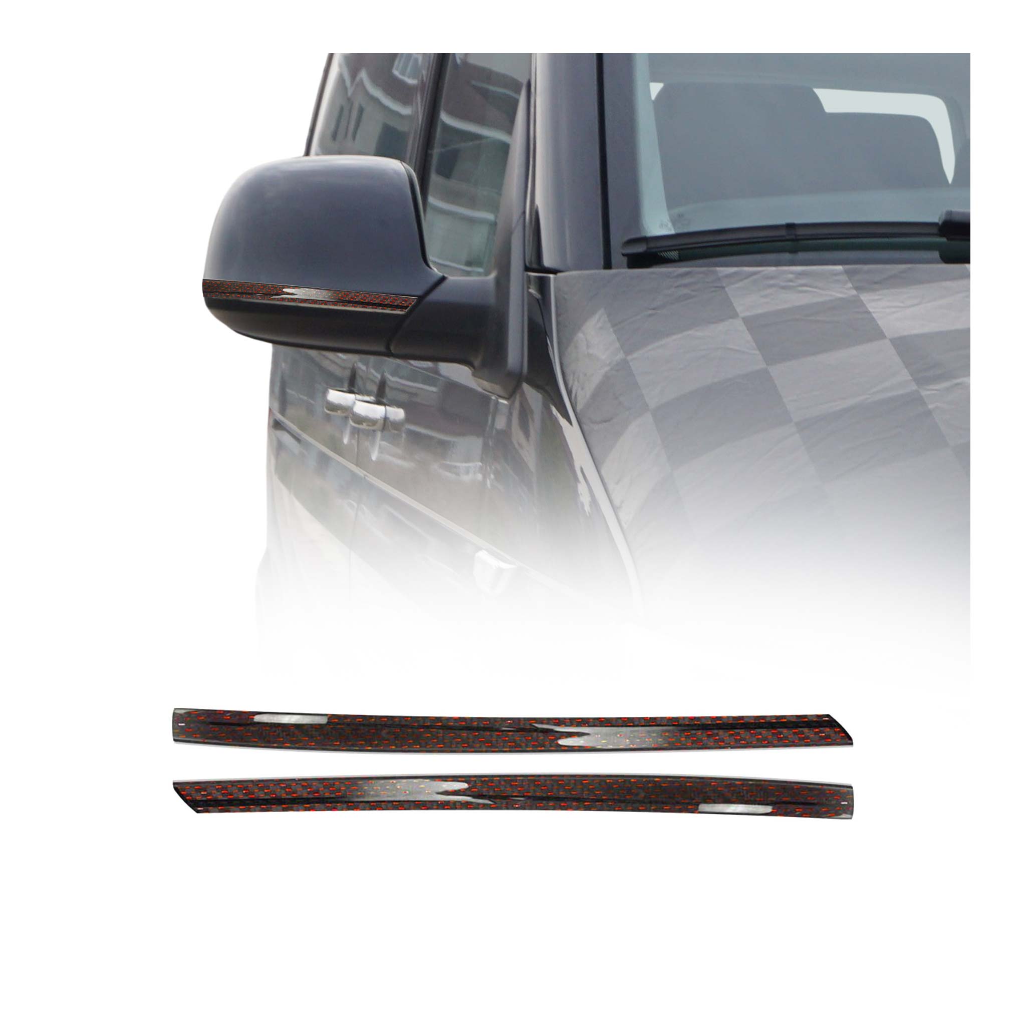 Spiegelkappen Leiste für VW T6 T6.1 alle 2015-2024 Echt Carbon Rot Schwarz 2x