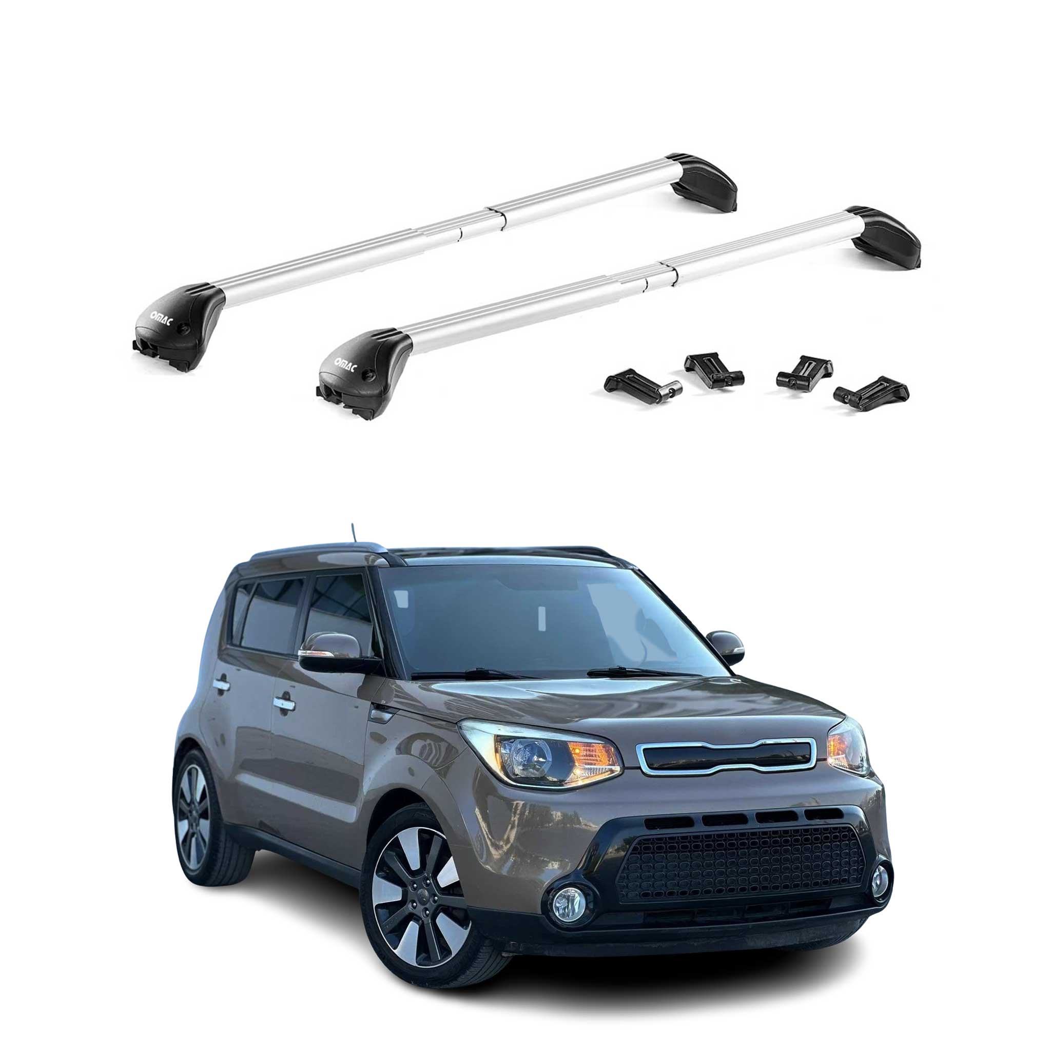 Dachträger Grundtäger für Kia Soul II 2014-2019 100kg Aluminium Silber 2 tlg ABE