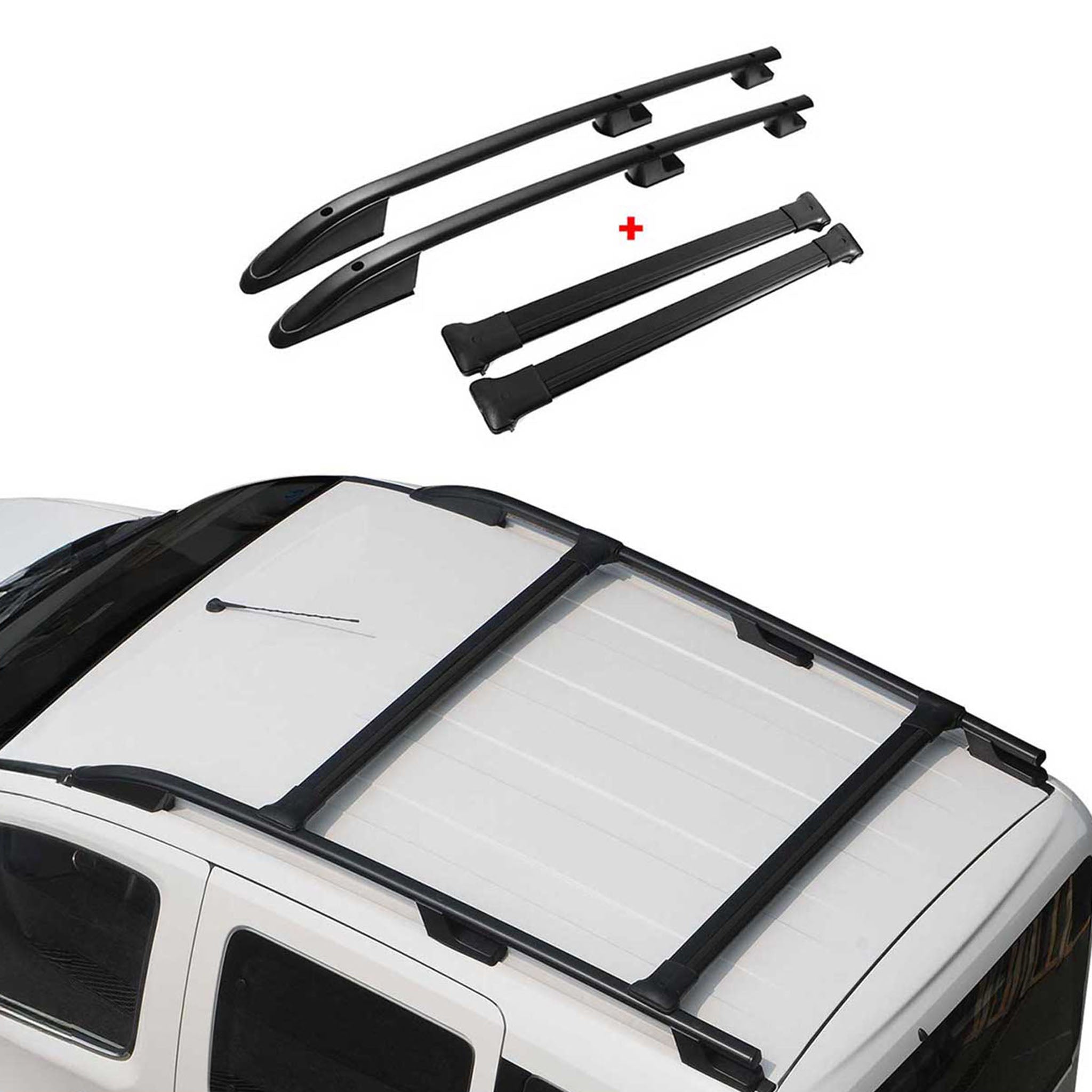 Dachreling + Dachträger für Ford Tourneo Custom 2013-2024 L1 RS Alu Schwarz 4x