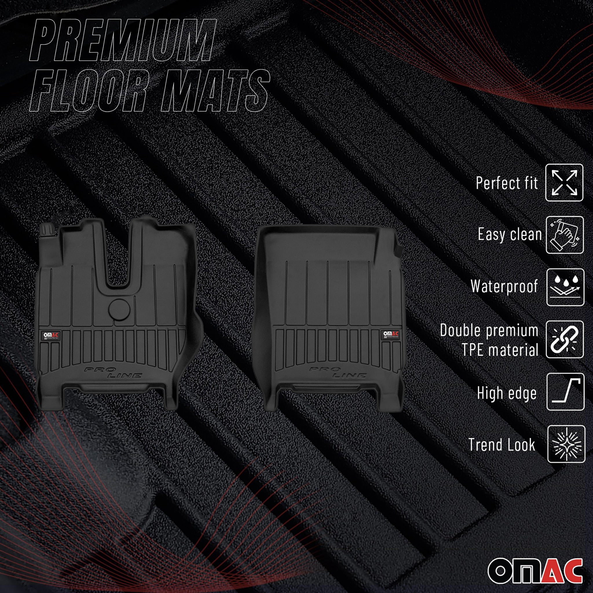OMAC Gummi Fußmatten für Iveco S-Way 2019-2026 Premium TPE Automatten Schwarz 2x