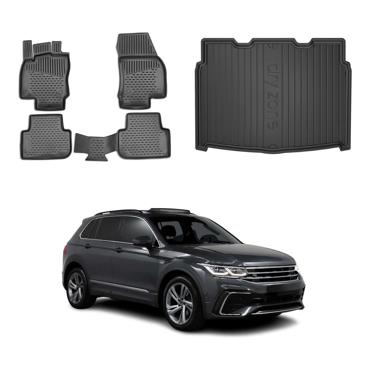 OMAC Fußmatten & Kofferraumwanne Set für VW Tiguan mk2 2016-2024 Unterer