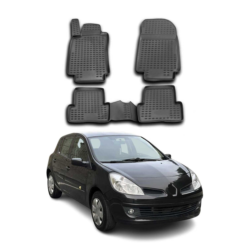 OMAC Gummimatten Fußmatten für Renault Clio 2005-2012 TPE Automatten Schwarz 4x