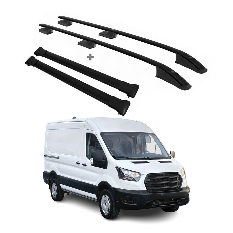 Dachreling + Dachträger für Ford Transit 2012-2021 Kurzer RS Alu Schwarz 4x