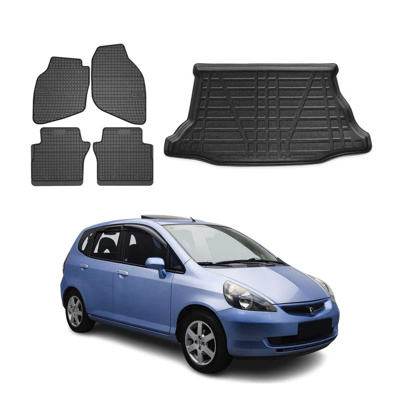 Fußmatten & Kofferraumwanne Set für Honda Jazz 2001-2008 Gummi TPE Schwarz 5x