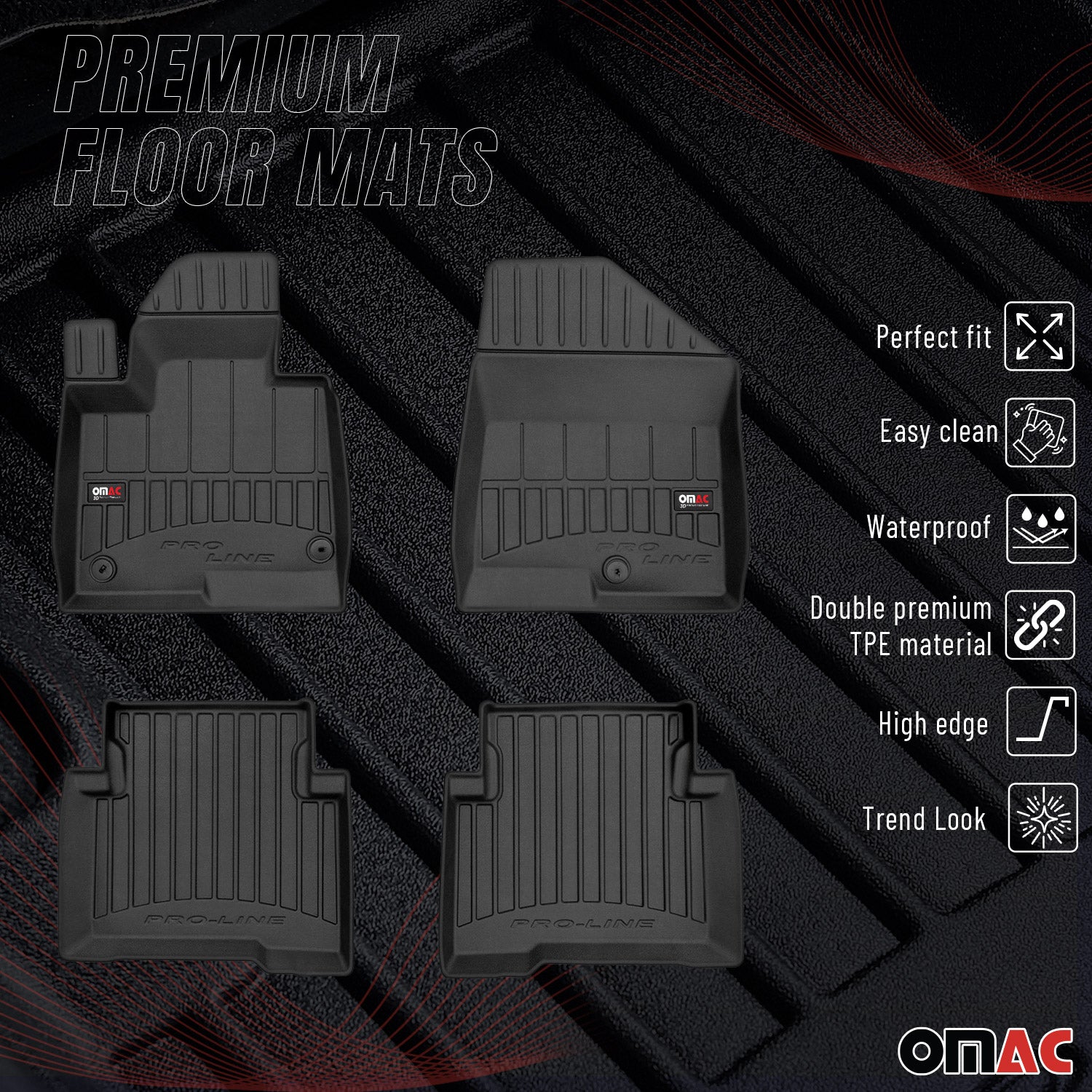 OMAC Gummi Fußmatten für Hyundai Santa Fe 2012-2018 Premium Gummi Schwarz 4tlg