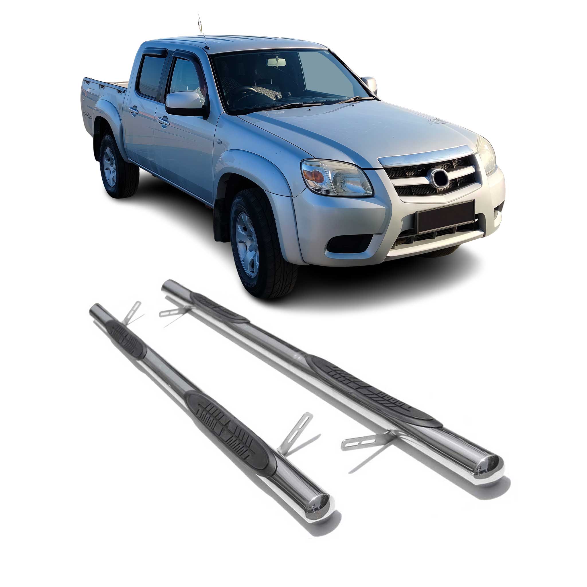 Edelstahl Trittbretter Schwellerrohre für Mazda BT-50 2006-2011 Edelstahl Silber