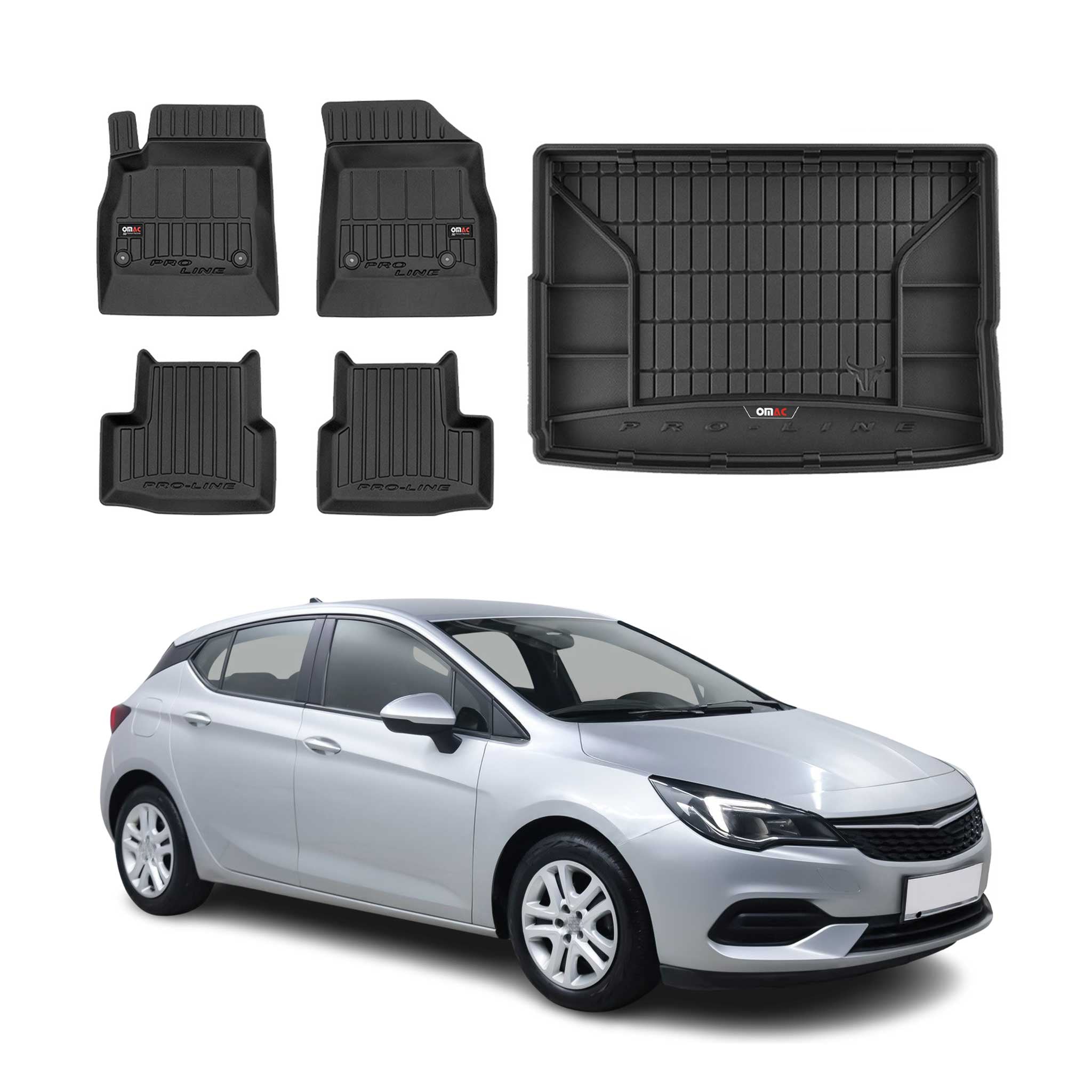 OMAC Fußmatten & Kofferraumwanne Set für Opel Astra K 2015-2021 5tür Gummi