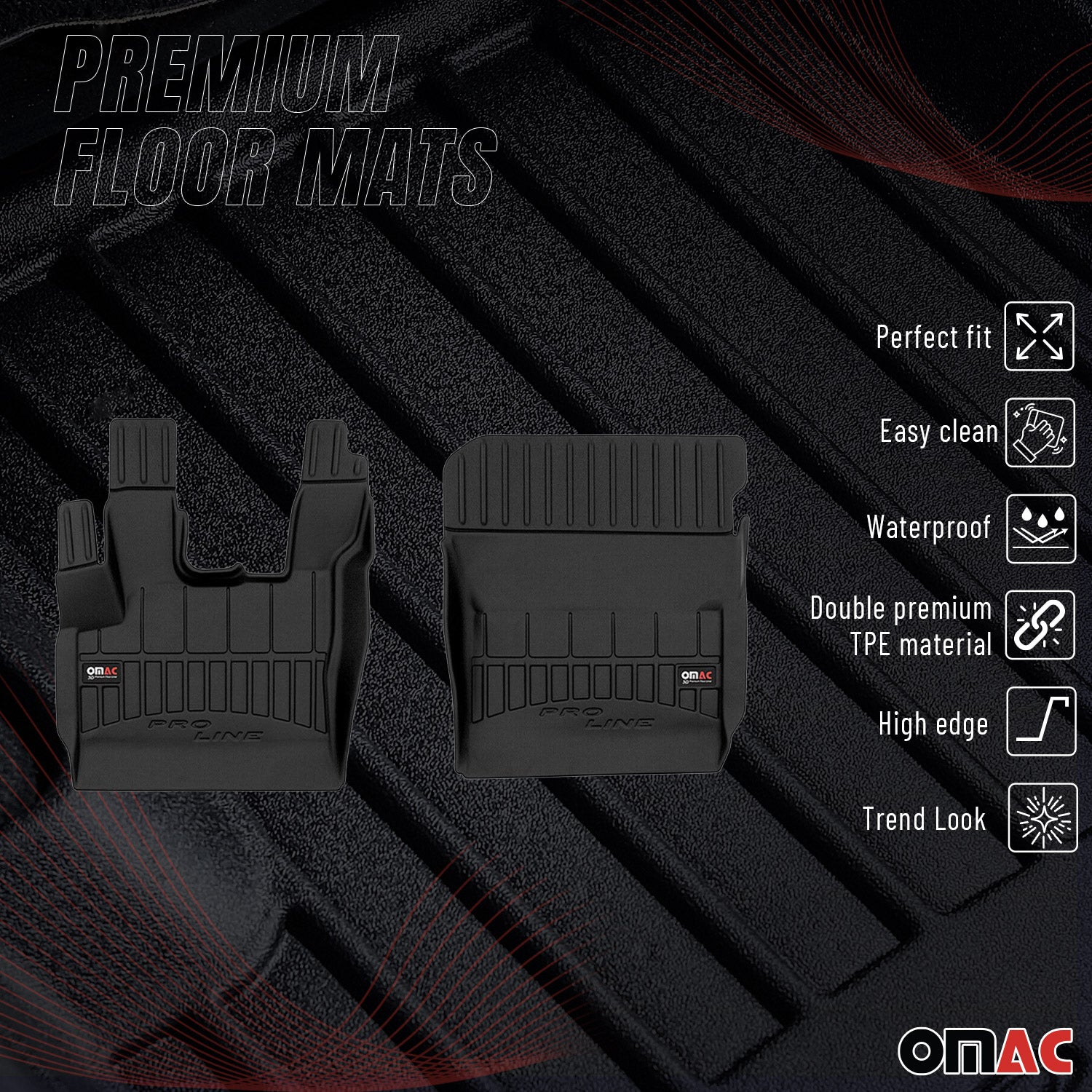OMAC Gummi Fußmatten für DAF CF 2002-2024 Premium 3D Automatten TPE Schwarz 2x