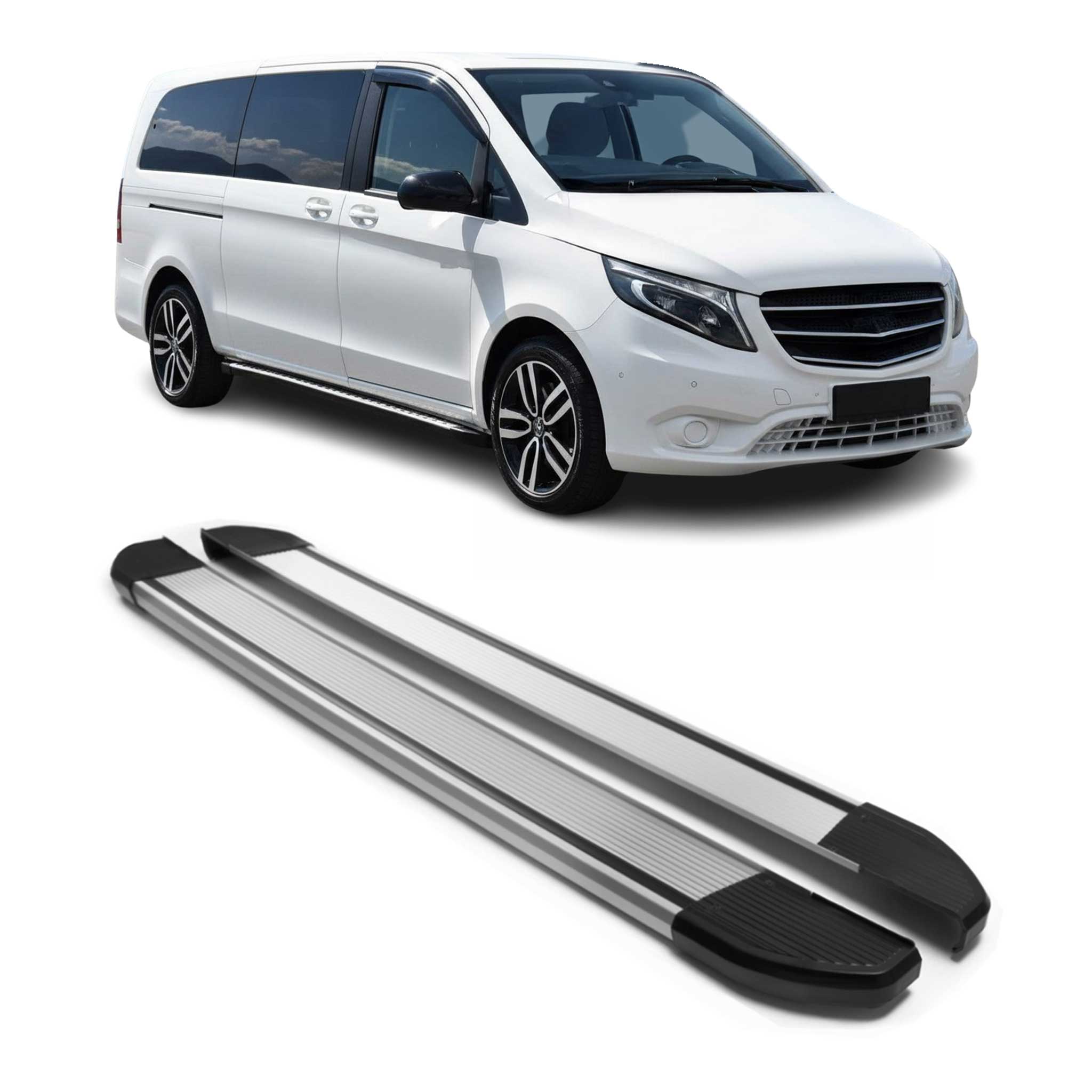 Alu Trittbretter für Mercedes Vito Klasse W447 2014-2026 Extra L3 Langer Grau