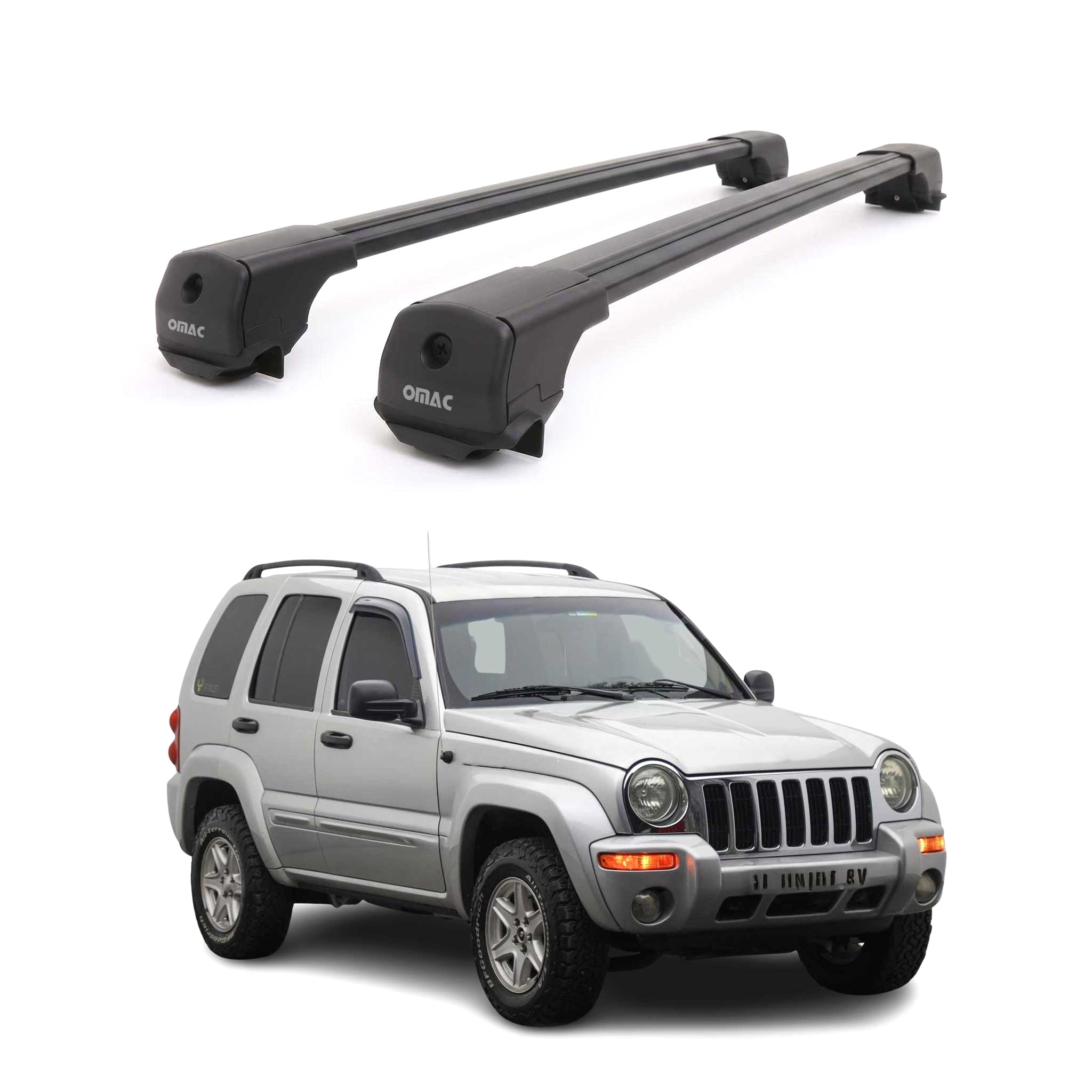 Dachträger Grundträger für Jeep Cherokee KJ 2002-2007 Aluminium 75kg Schwarz 2x