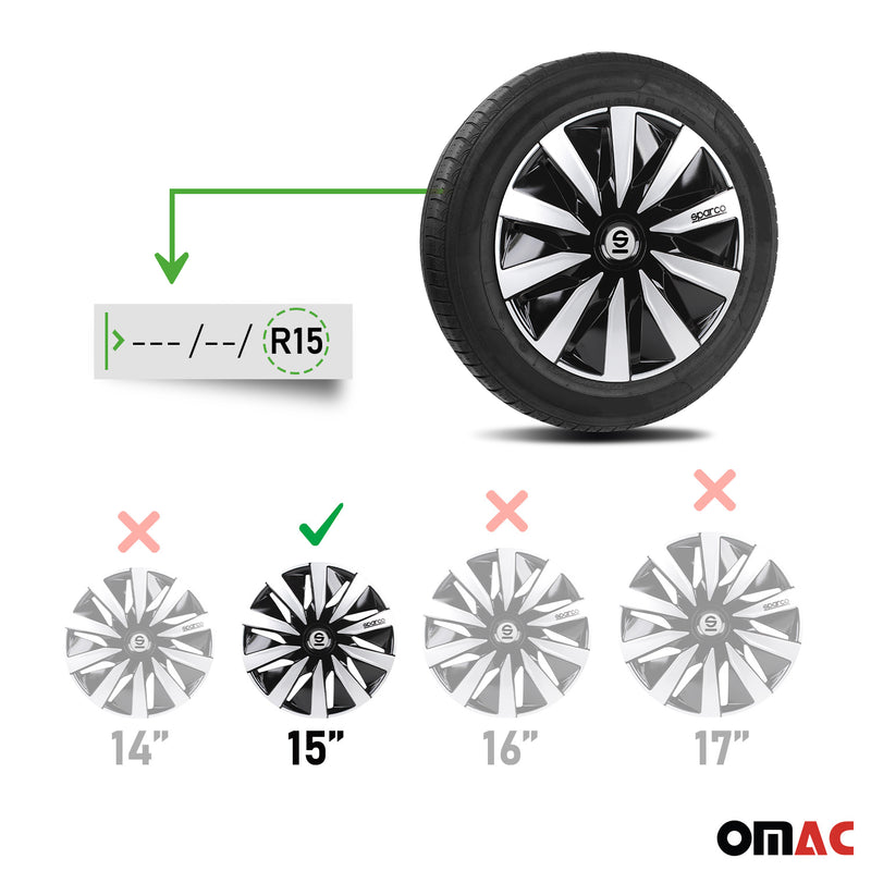 Radkappen Radzierblenden Sparco Lazio 15" Zoll Abdeckung Set Schwarz Silber 4x