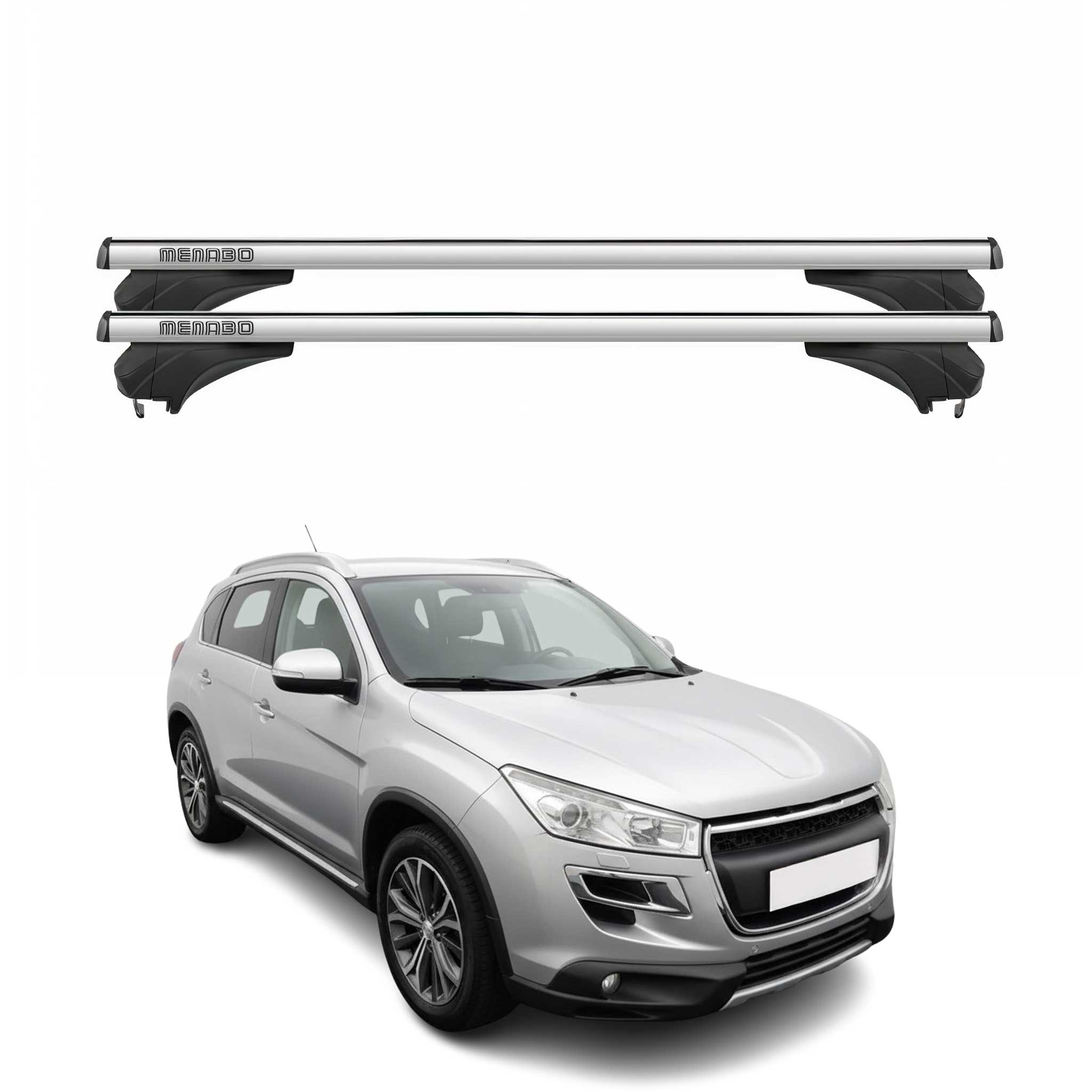 Menabo Dachträger Grundtäger für Peugeot 4008 2012-2017 Aluminium Silber 2 tlg