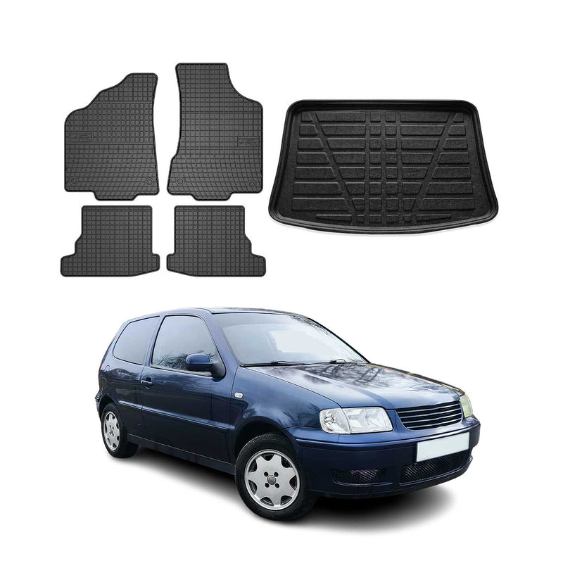 Fußmatten & Kofferraumwanne Set für VW Polo 1999-2002 Gummi TPE Schwarz 5x