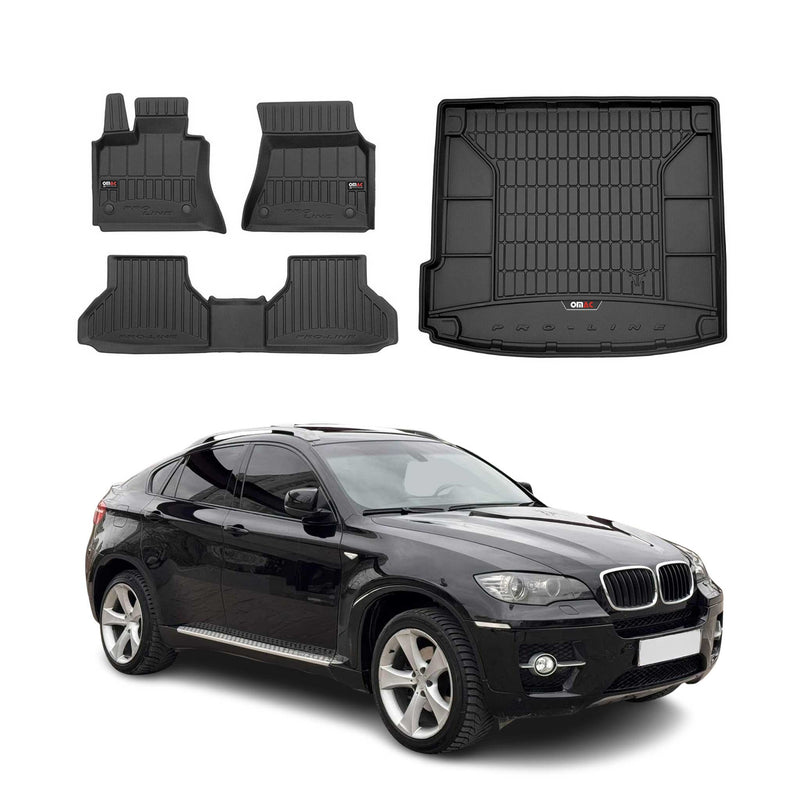 OMAC Fußmatten & Kofferraumwanne Set für BMW X6 E71 2007-2014 Gummi Schwarz 4x